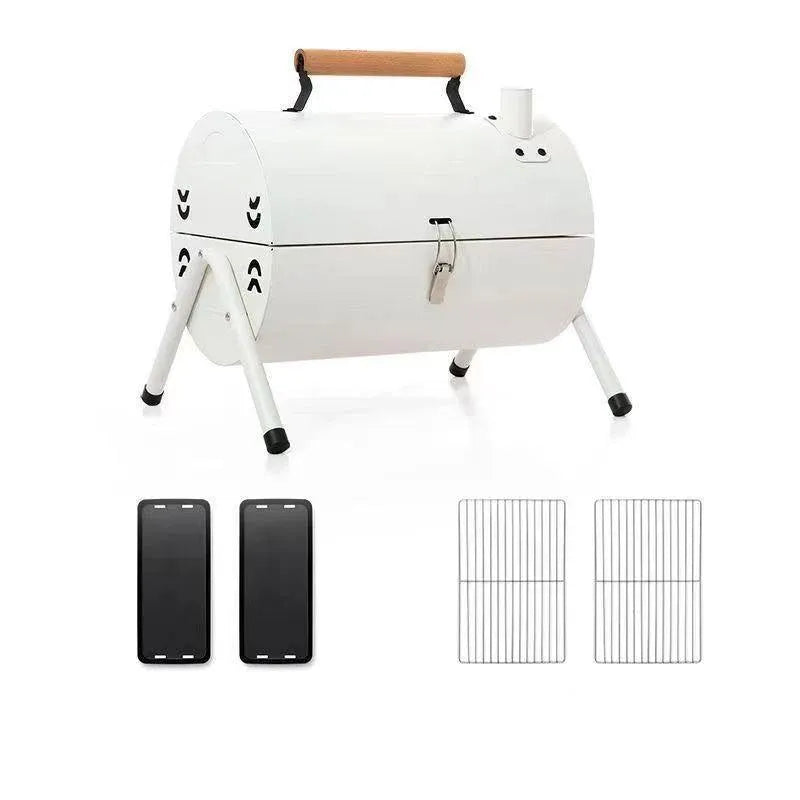 Grillz Charcoal BBQ Portable Grill Camping Barbecue Outdoor Cooking Smoker - White
