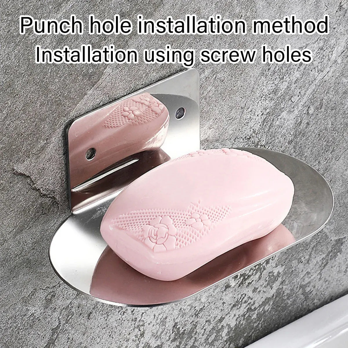Stainless Steel Soap Dish Bathroom Soap Box Wall Mounted Rack Hanger for Shower - Punch type