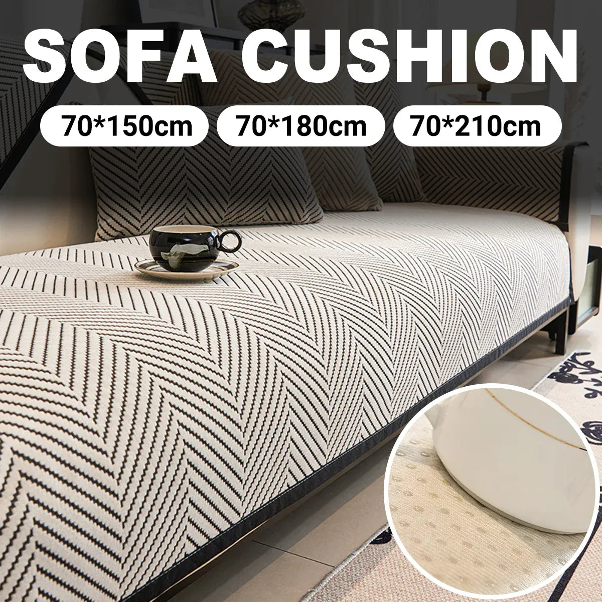 Black Sofa Cushion Cover Modern Non Slip Couch Protector Furniture Seat Slipcover Pad