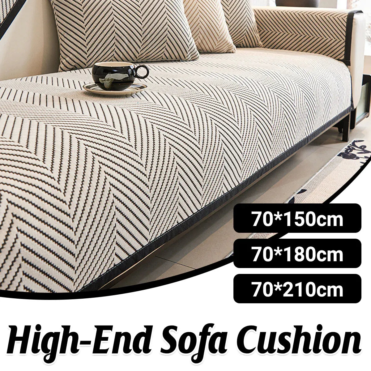Sofa Cushion Cover Modern Non Slip and Pad 70x210cm Black 12