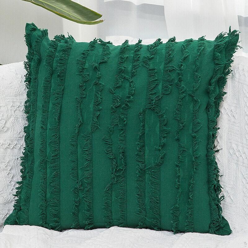 Boho Tassel Fringe Striped Cushion Cover Soft Home Decor Sofa Throw Pillow Case - Grey