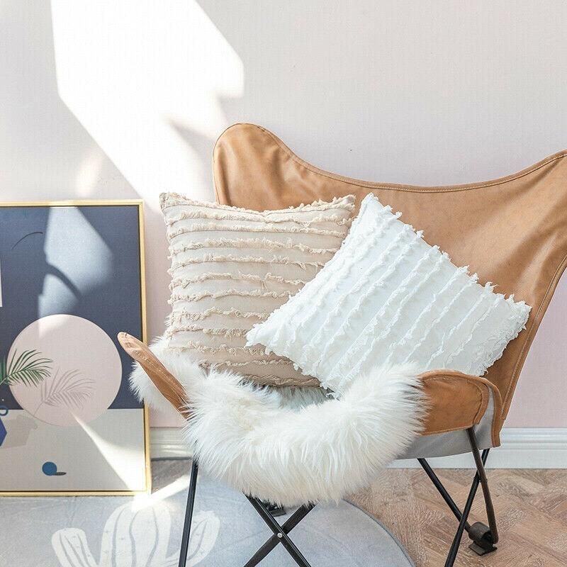 Boho Tassel Fringe Striped Cushion Cover Soft Home Decor Sofa Throw Pillow Case - Grey