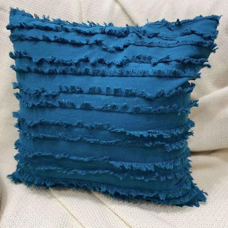 Boho Tassel Fringe Striped Cushion Cover Soft Home Decor Sofa Throw Pillow Case - Grey