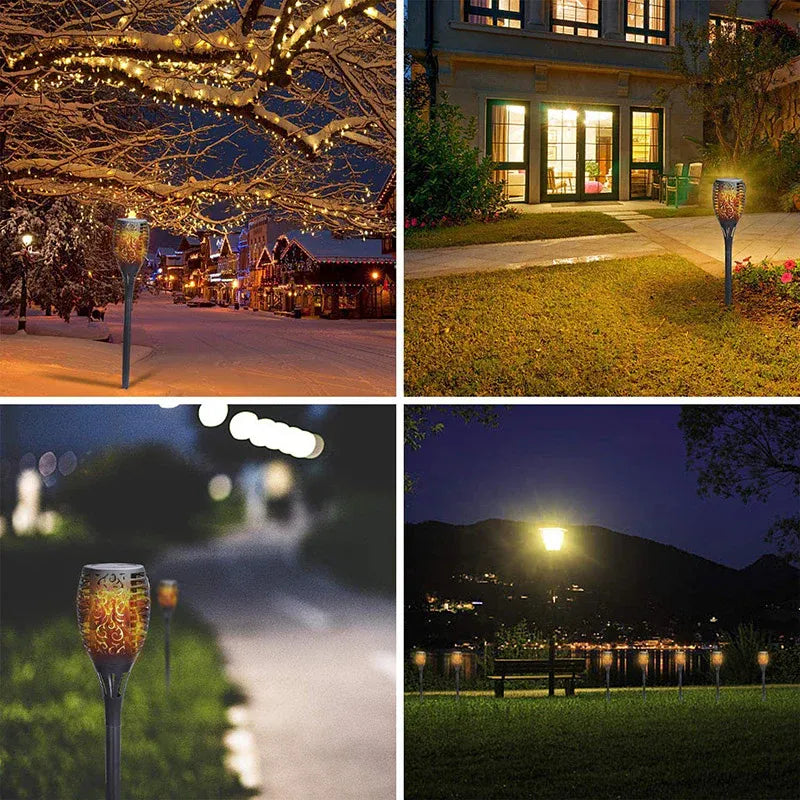 4PCS LED Solar Flickering Flame Torch Lights Outdoor Path Landscape Lamps Solarlamp