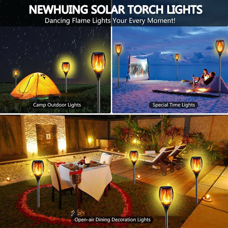 4pcs LED Solar Flickering Flame Torch Lights Outdoor Path Landscape Lamps