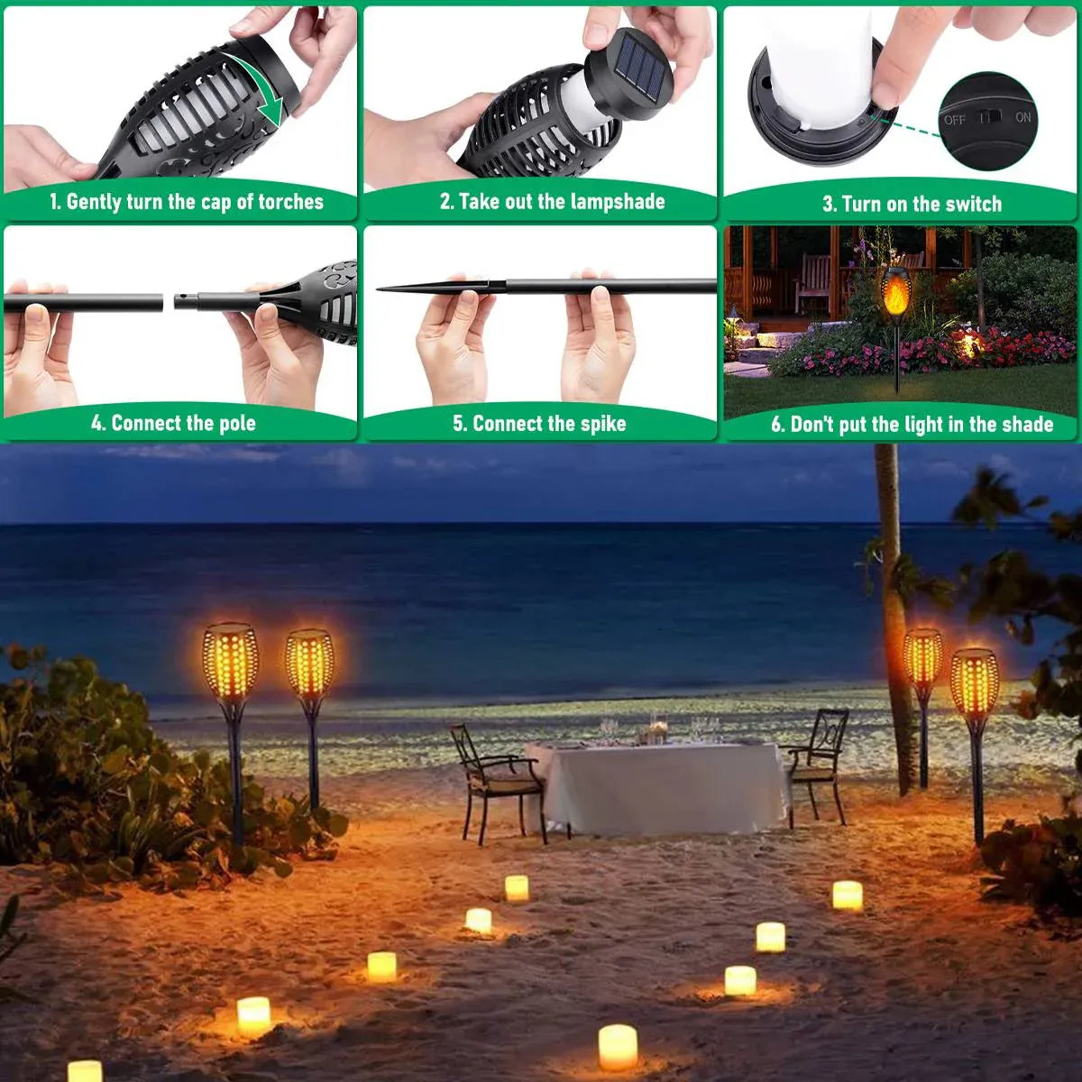 4pcs LED Solar Flickering Lights Outdoor Path Landscape Flame Torch