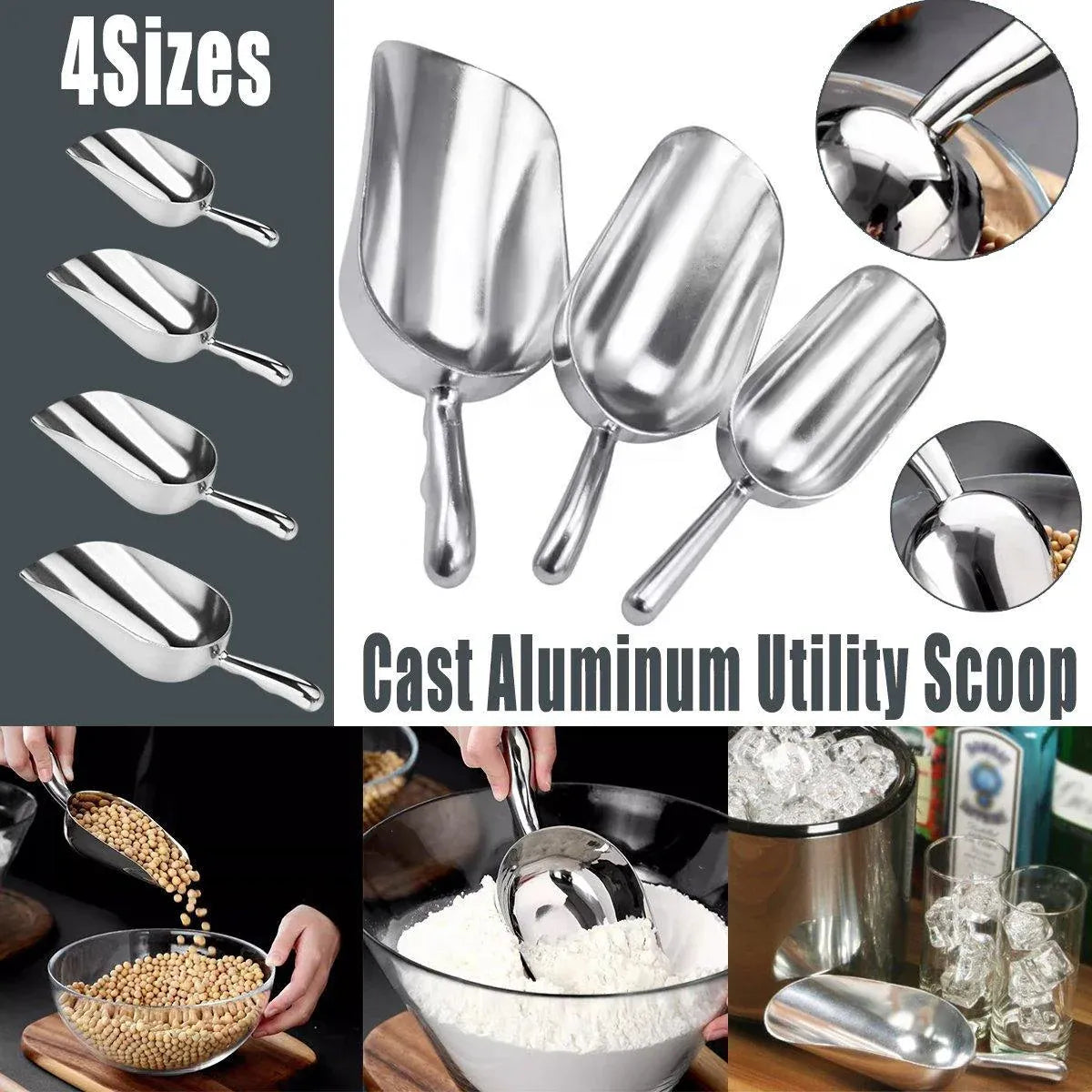 4 Sizes Aluminum Alloy Ice Shovel Flour Rice Scoop Multipurpose Kitchen Tool - S
