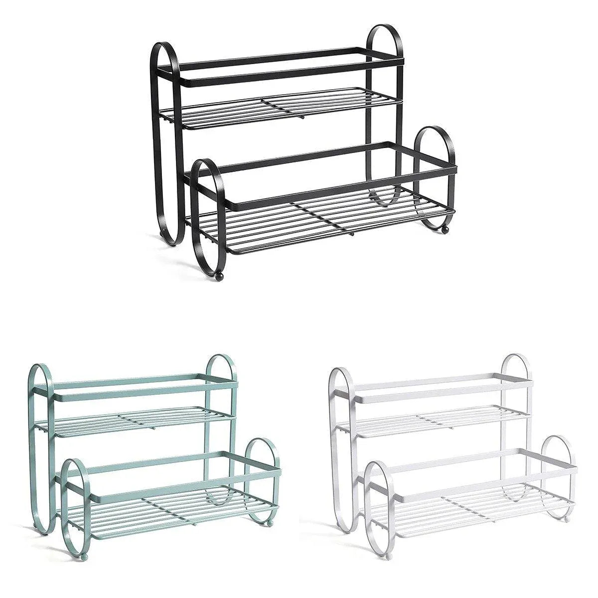 Iron Double Storage Shelf Organiser Durable Metal Rack for Kitchen Bathroom Use - Black