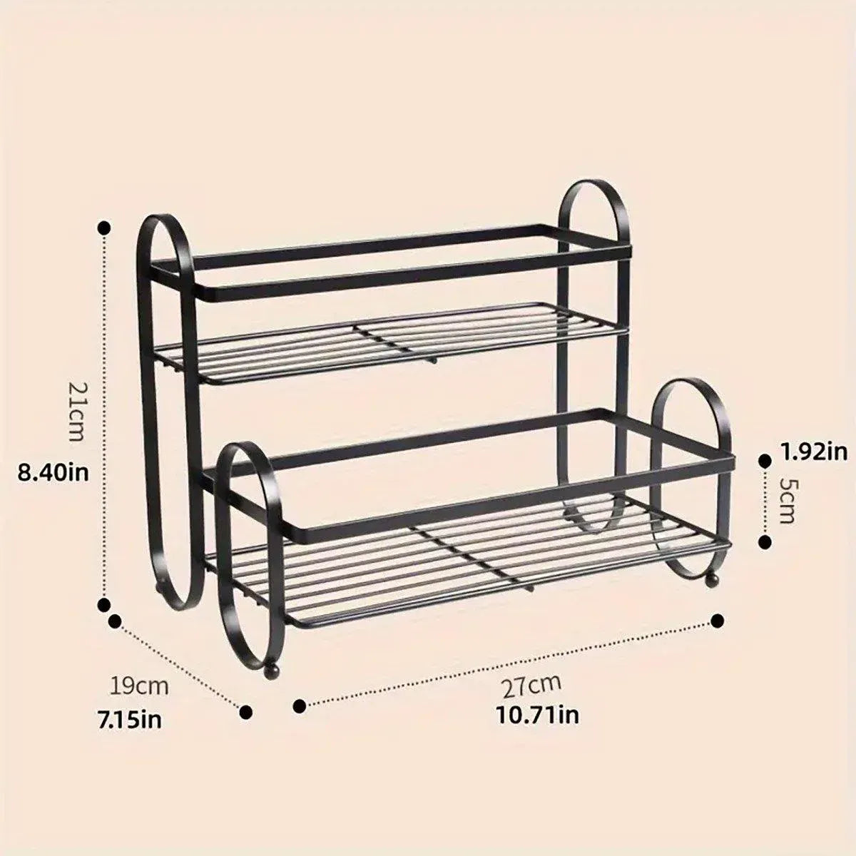 Iron Double Storage Shelf Organiser Durable Metal Rack for Kitchen Bathroom Use - Black