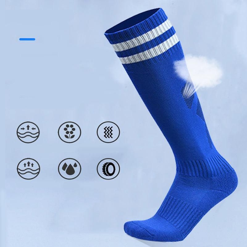 Mens Womens Sports Breathable Tube Long High Socks Knee Warm Casual Footy Soccer - Dark Blue