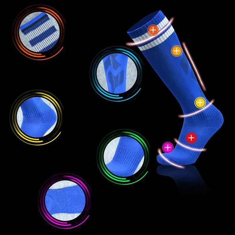 Mens Womens Sports Breathable Tube Long High Socks Knee Warm Casual Footy Soccer - Dark Blue