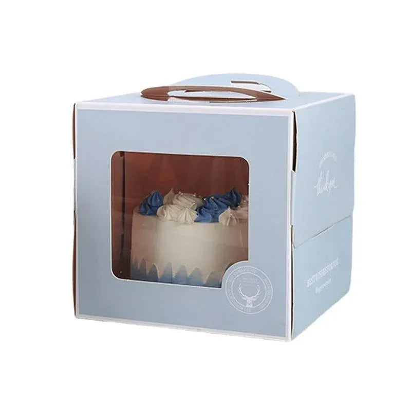 30PCS Grey Portable Cake Boxes Display Window Packing Case with Handle Birthday - 8 inch