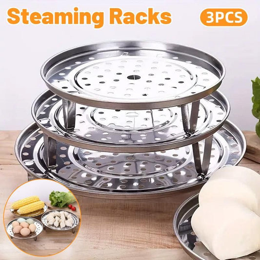 3pcs Stainless Steel Steamer Basket Steamer Tray Rack Waterproof Steam Cooking