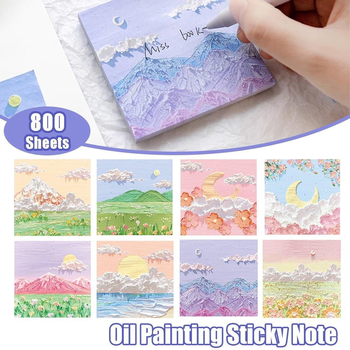 800 Sheets Colorful Oil Painting Sticky Notes Memo Pads Self-Adhesive Notes - 2#