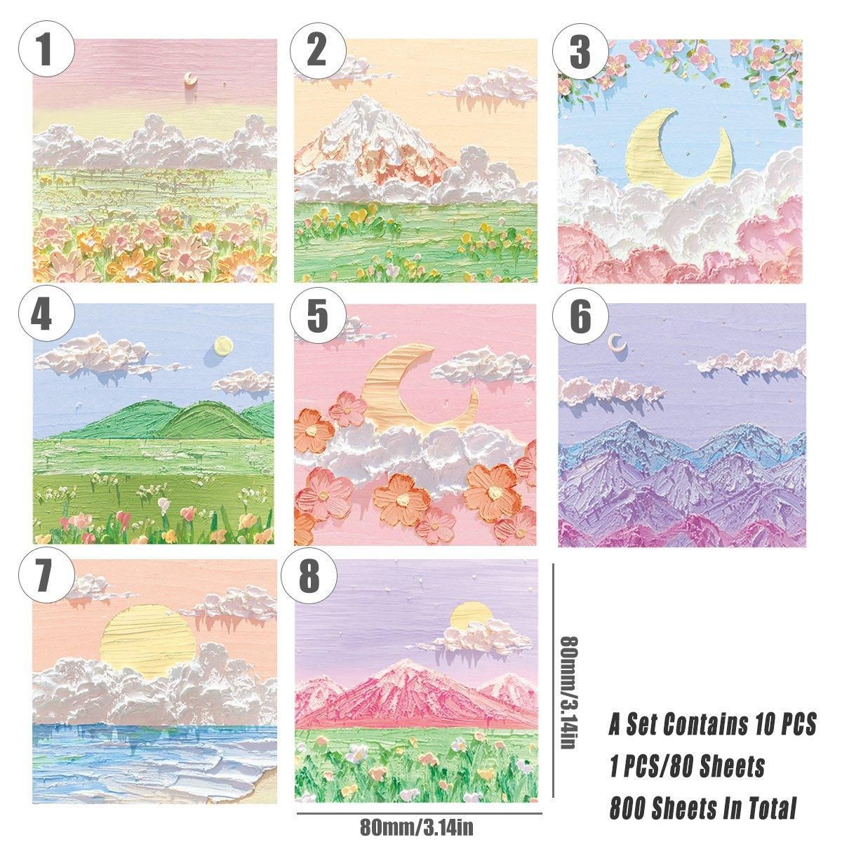 800 Sheets Colorful Oil Painting Sticky Notes Memo Pads Self-Adhesive Notes - 2#