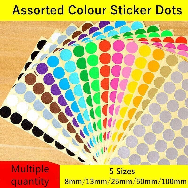 Red Assorted Sizes Colour Sticker Dots Adhesive Round Labels Circular Spot Scrapbook - 8mm*260 Dots