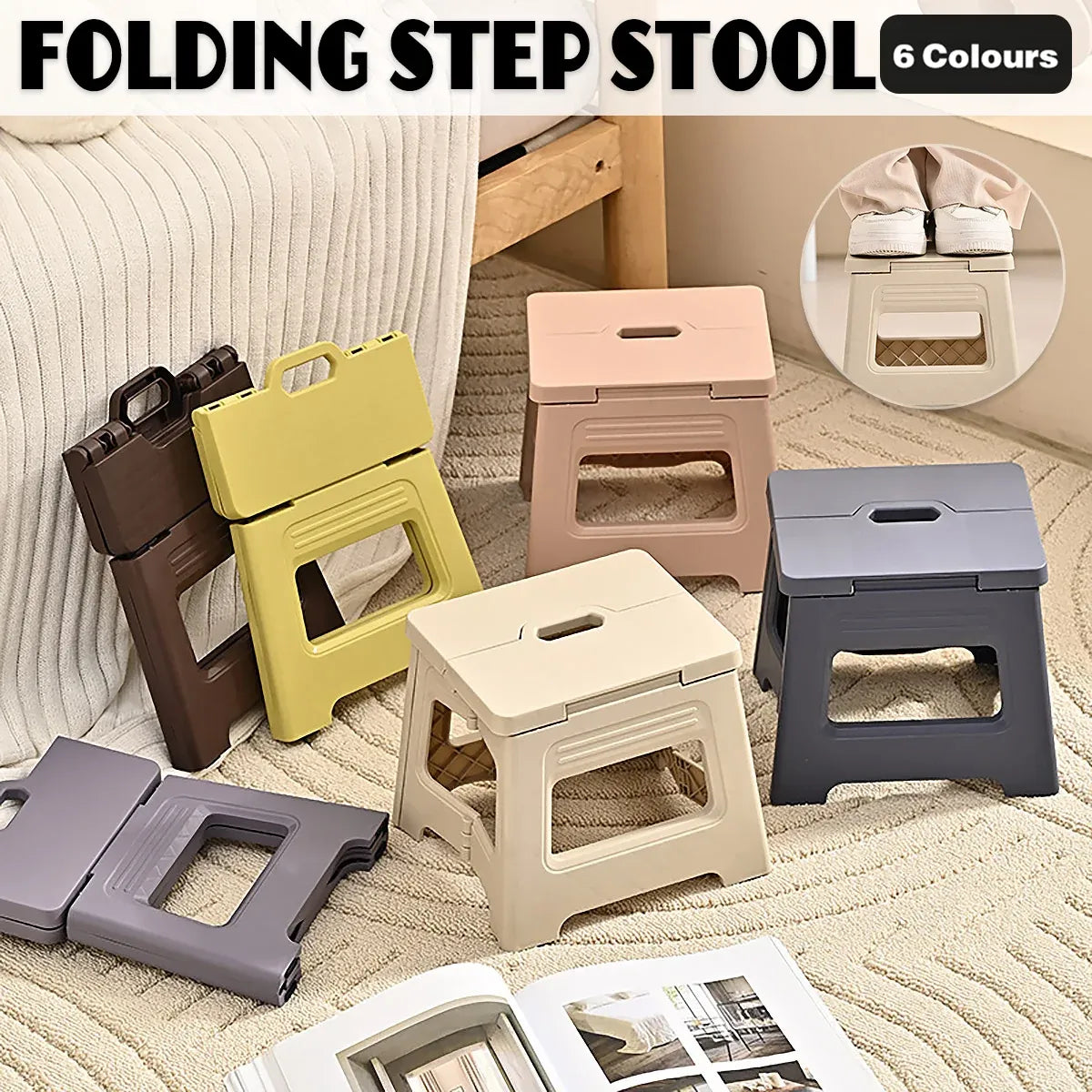 Portable Outdoor Plastic Folding Stool Lightweight Foldable For Camping Picnic - Brown