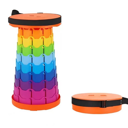 Rainbow Telescopic Folding Stool Thickened Travel Outdoor Seat for Camping - Orange