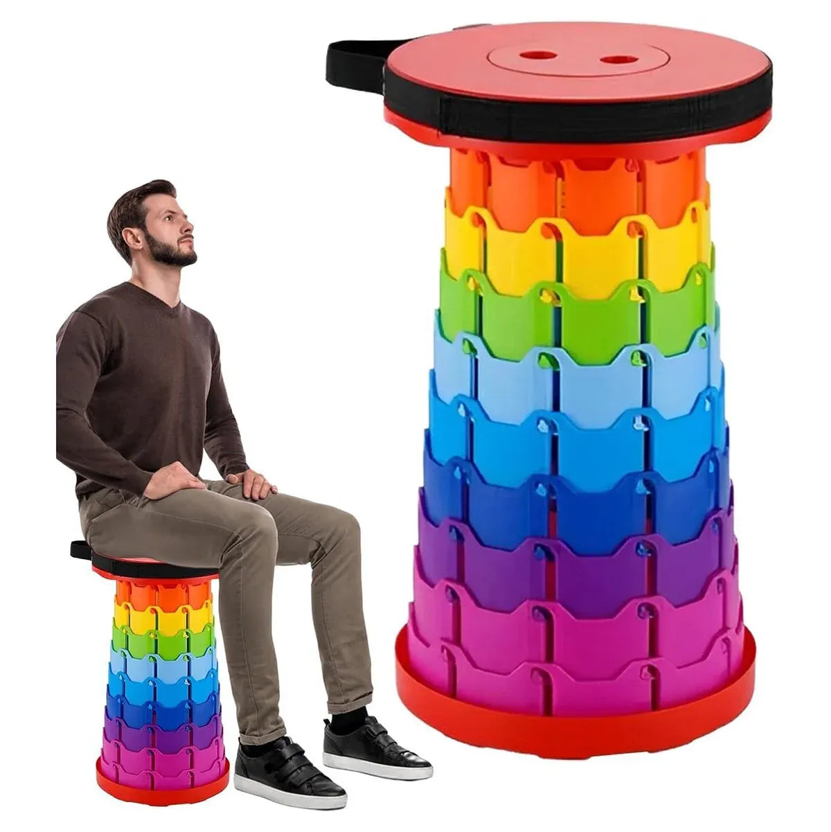 Rainbow Telescopic Folding Stool Thickened Travel Outdoor Seat for Camping - Orange