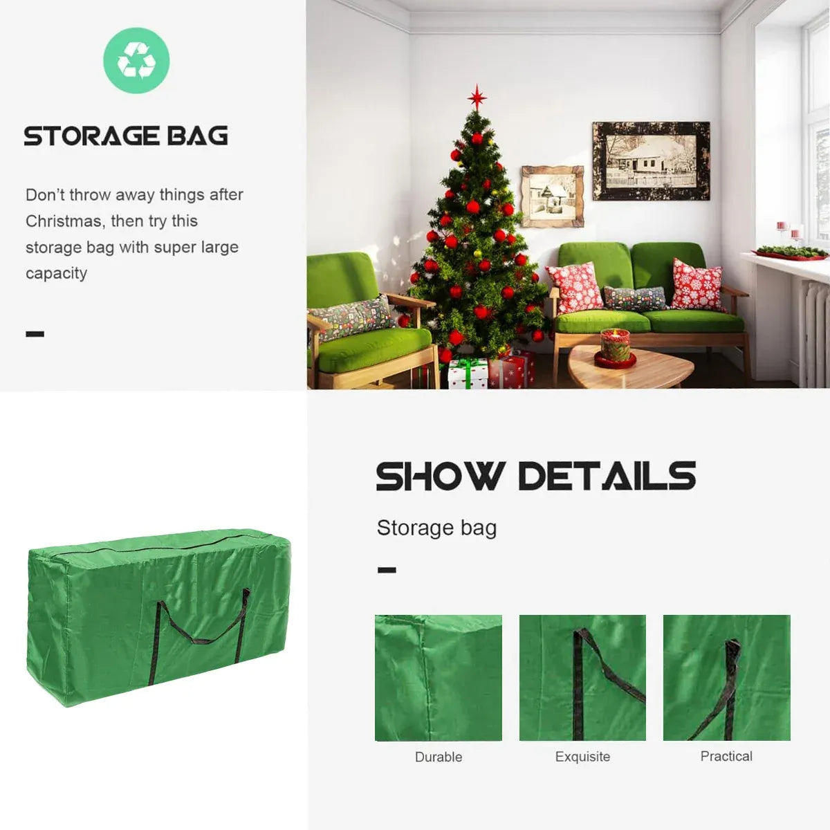 Extra Large Heavy Duty Storage Bag Waterproof Garden Furniture Cover Organizer - 122cm x 39cm x 55cm