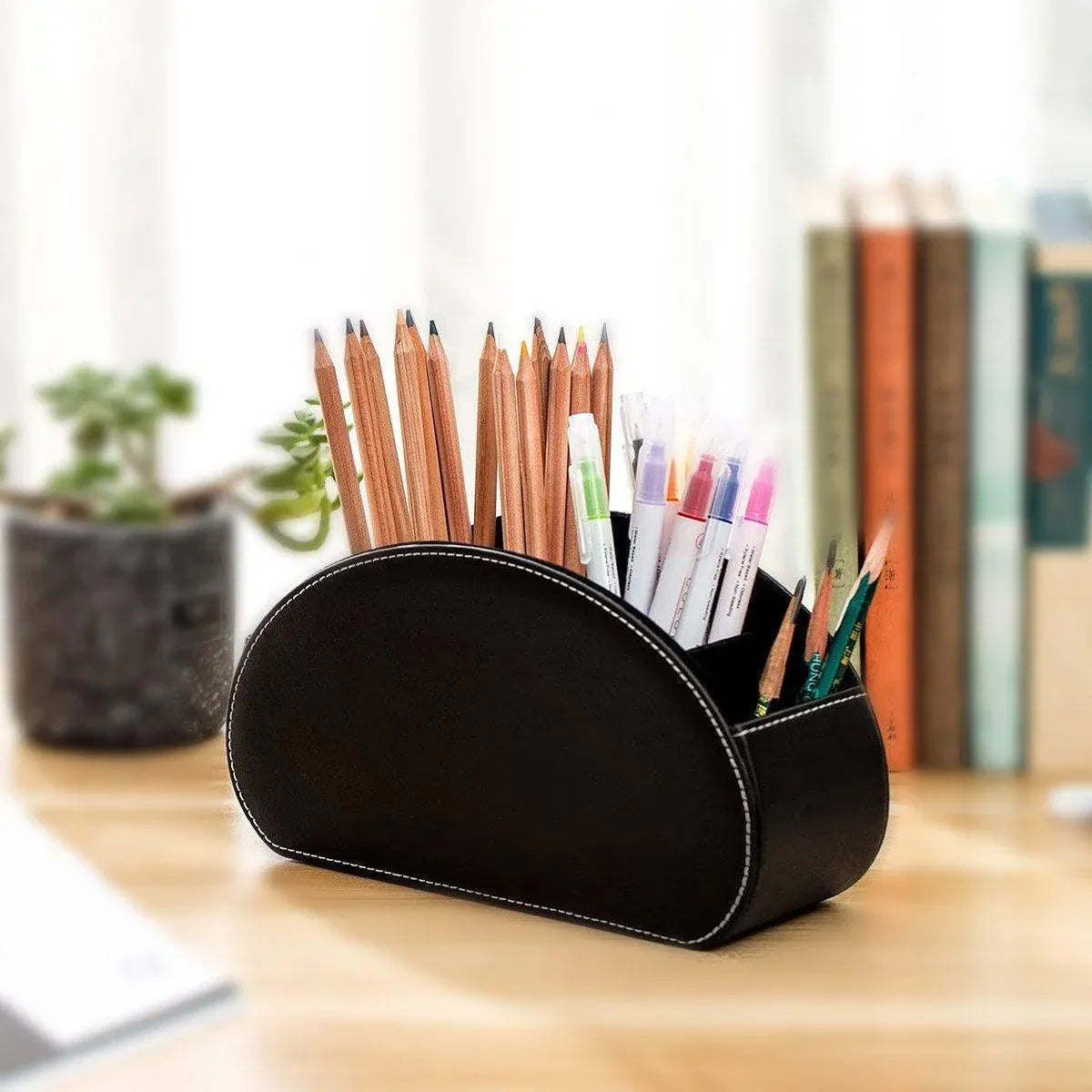PU Leather Desktop Organiser Remote Control Office Cosmetic Storage Box Holder