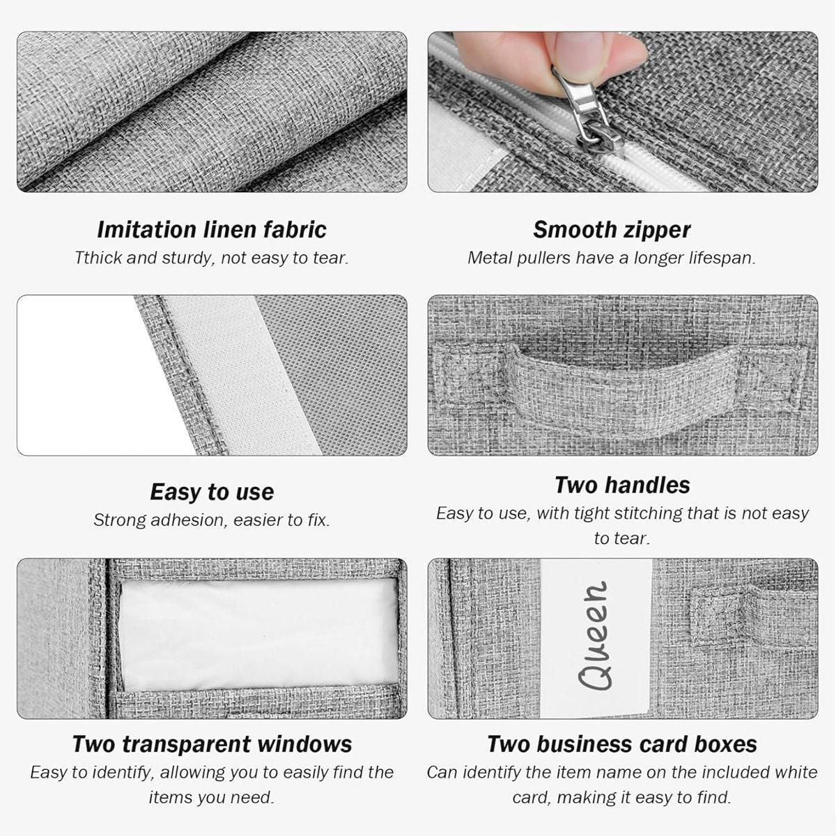 Fabric Storage Box Set Bedding Organizer Closet Blanket Quilt Storage Containers - Grey