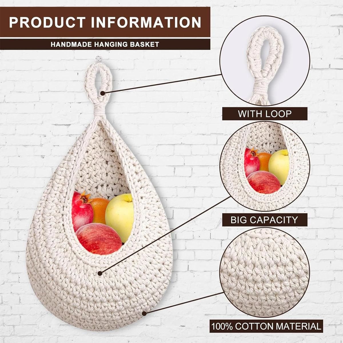 Cotton Rope Woven Storage Basket Wall Mount Fruit Vegetable Organizer Container - Max