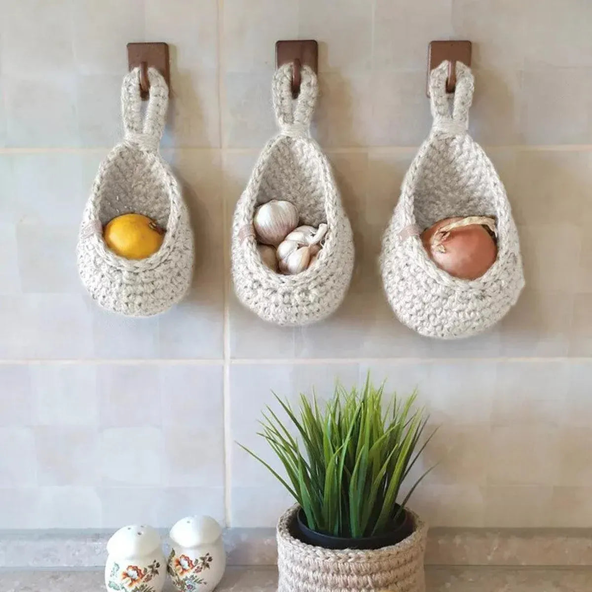 Cotton Rope Woven Storage Basket Wall Mount Fruit Vegetable Organizer Container - Max