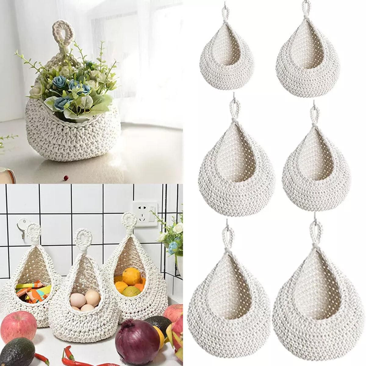 Cotton Rope Woven Storage Basket Wall Mount Fruit Vegetable Organizer Container - Max