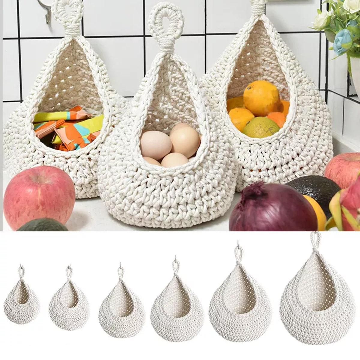 Cotton Rope Woven Storage Basket Wall Mount Fruit Vegetable Organizer Container - Max