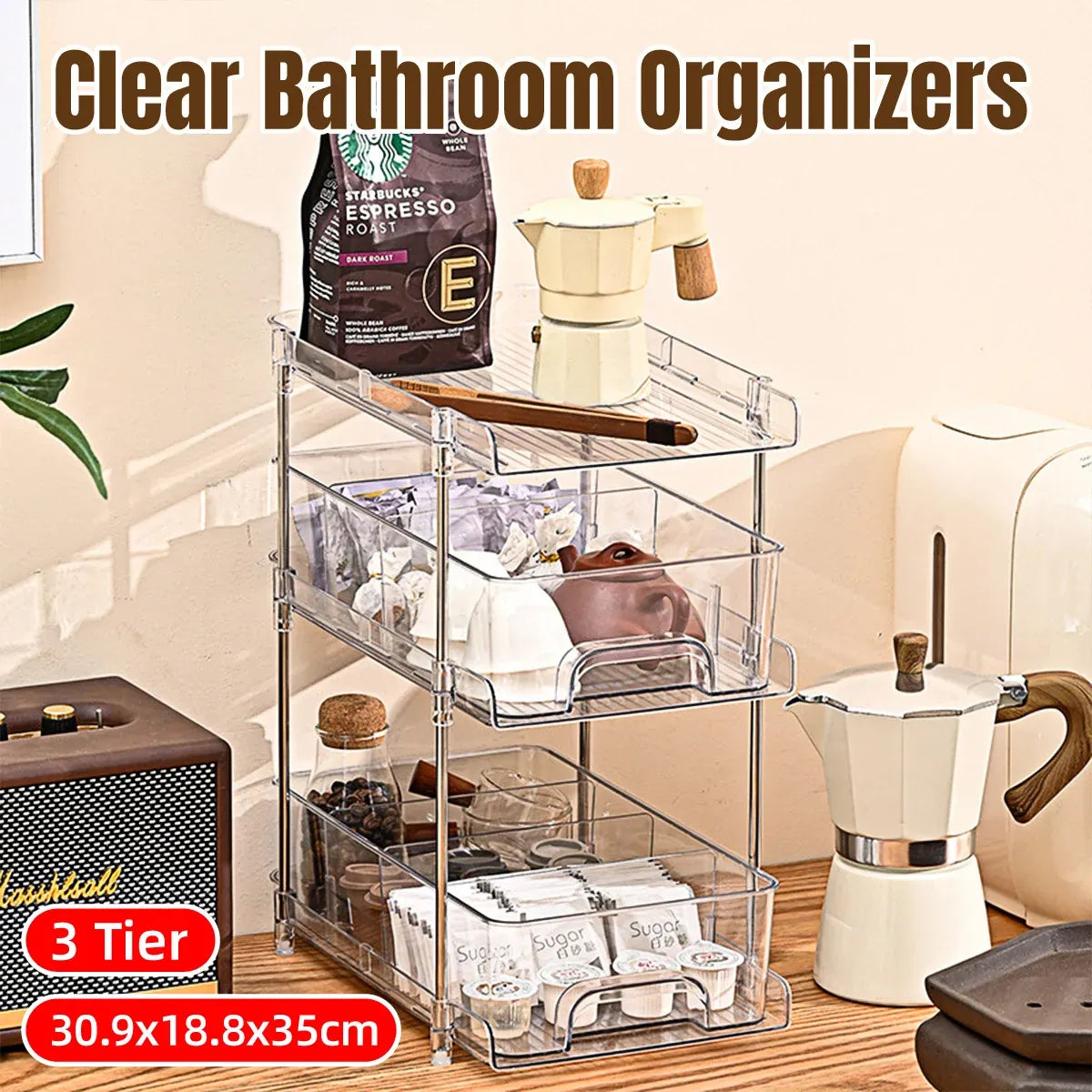 3 Layer Transparent Storage Rack Multi Functional Organiser Shelf Clear for Home