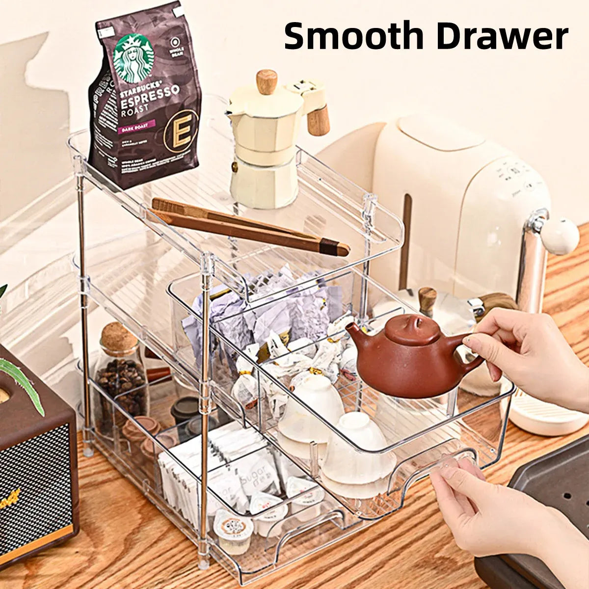 3 Layer Transparent Storage Rack Multi Functional Organiser Shelf Clear for Home