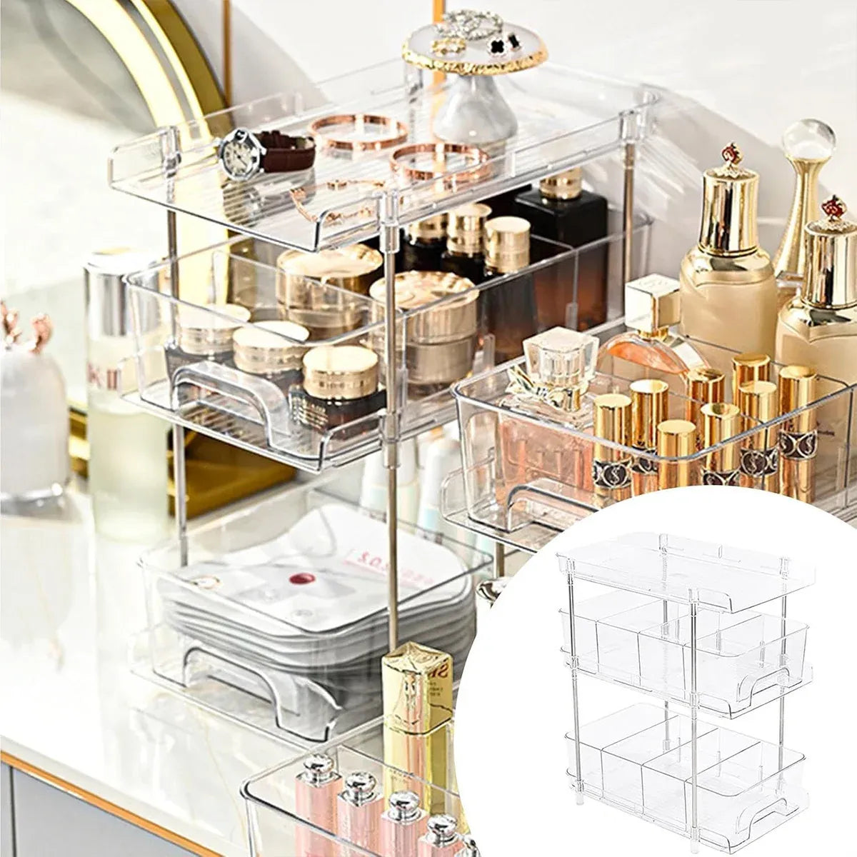 3 Layer Transparent Storage Rack Multi Functional Organiser Shelf Clear for Home