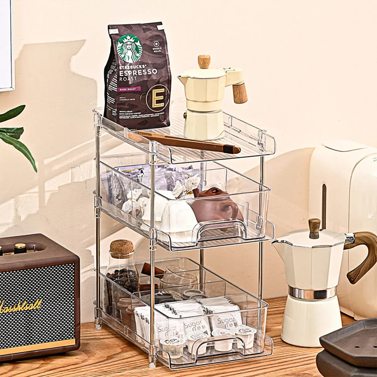 3 Layer Transparent Storage Rack Multi Functional Organiser Shelf Clear for Home