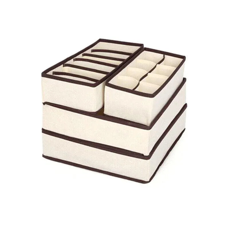 Drawer Organizer Set Foldable Storage Box Divider for Bra Underwear Closet 4pcs - Beige