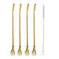 5pcs Stainless Steel Straw Spoon Removable Filter Reusable Tea Juice Stirrer - Gold