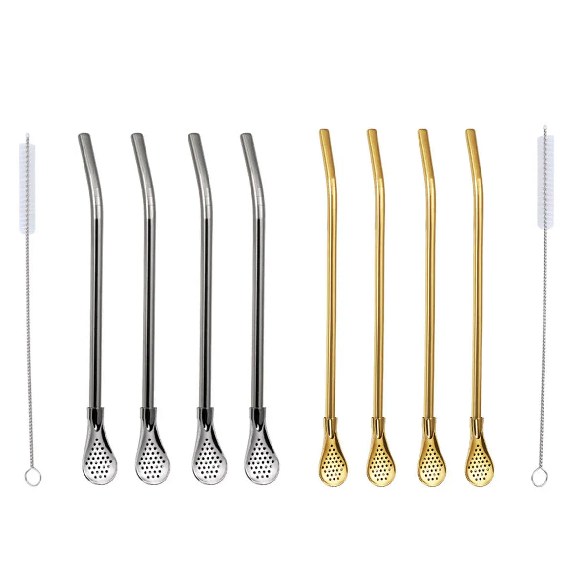 5pcs Stainless Steel Straw Spoon Removable Filter Reusable Tea Juice Stirrer - Gold