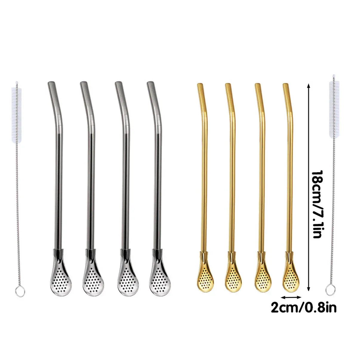 5pcs Stainless Steel Straw Spoon Removable Filter Reusable Tea Juice Stirrer - Gold