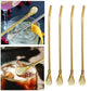 5pcs Stainless Steel Straw Spoon Removable Filter Reusable Tea Juice Stirrer - Gold