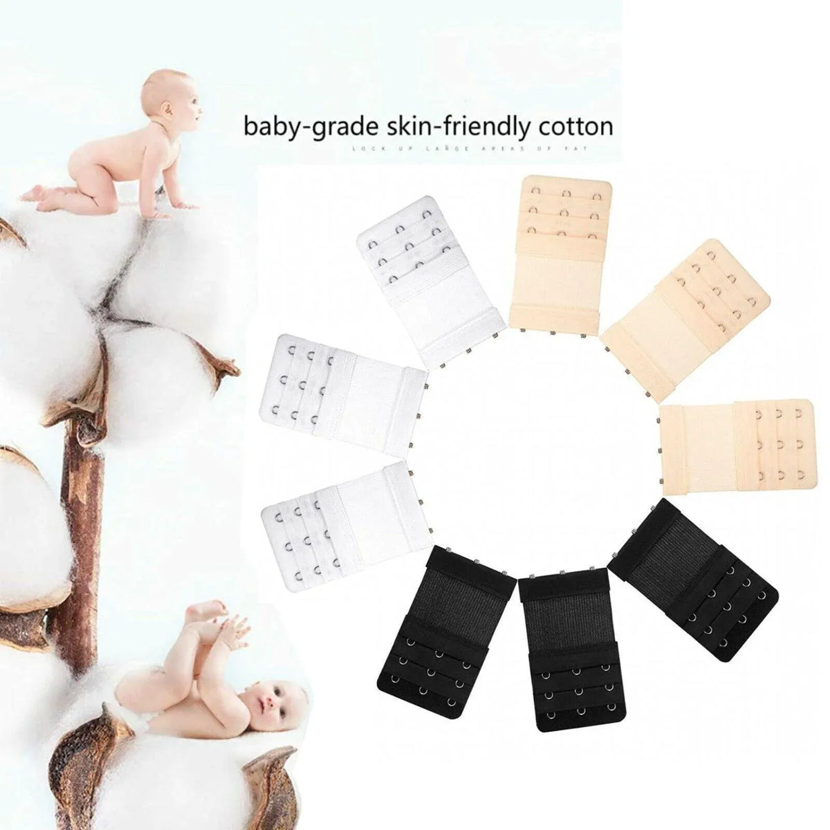 Maternity Strap Clip On Bra Extender Extension 3 Hooks Ladies Plus Size - Black