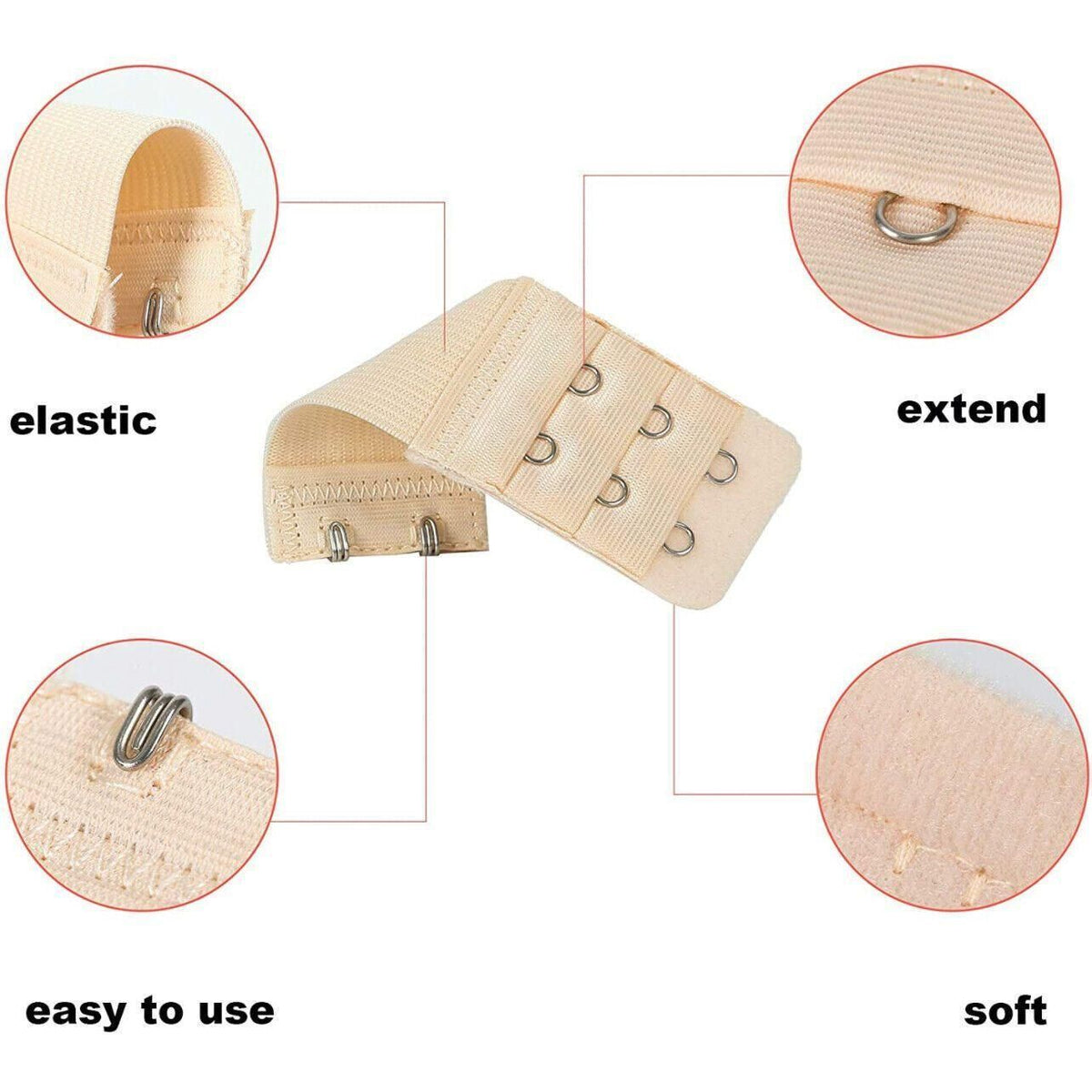 Maternity Strap Clip On Bra Extender Extension 3 Hooks Ladies Plus Size - Black