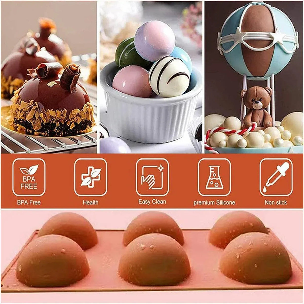 Soap Mold Cake Mould Kitchen Accessories Kitchenware Silicone Gel Baking Tools - 6 semicircle