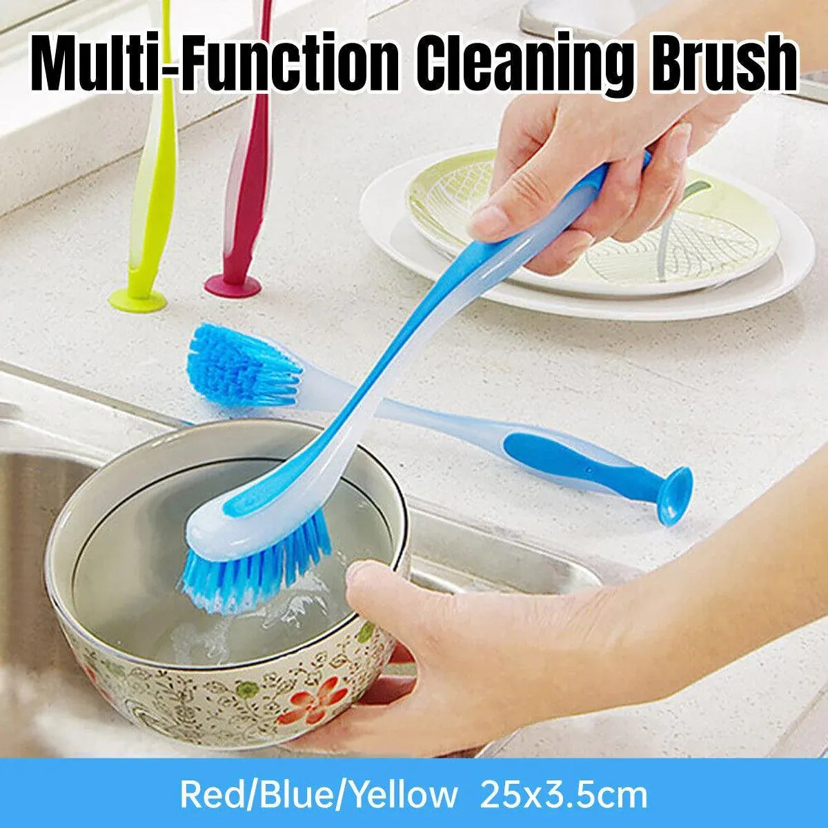Multi Functional Long Handle Cleaning Brush Vertical Suction Kitchen Brush - Yellow