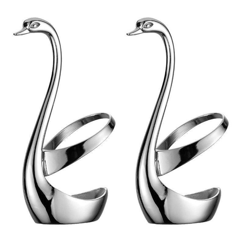 2pcs Stainless Steel Fruit Fork Coffee Spoon Set with Swan Base for Desserts