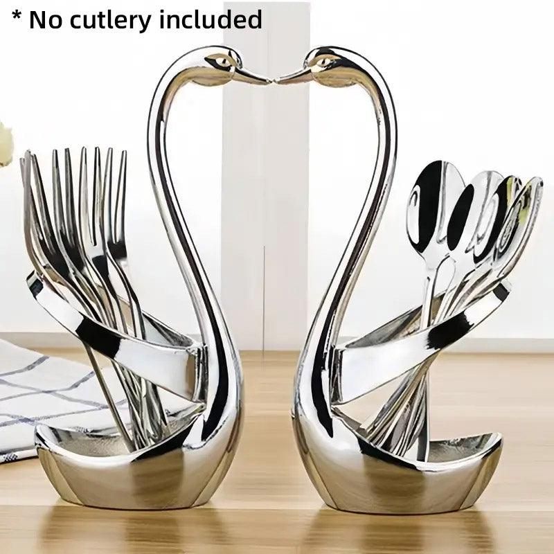 2pcs Stainless Steel Fruit Fork Coffee Spoon Set with Swan Base for Desserts