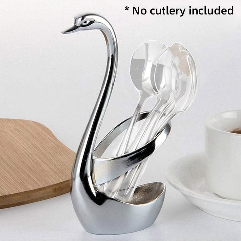2pcs Stainless Steel Fruit Fork Coffee Spoon Set with Swan Base for Desserts