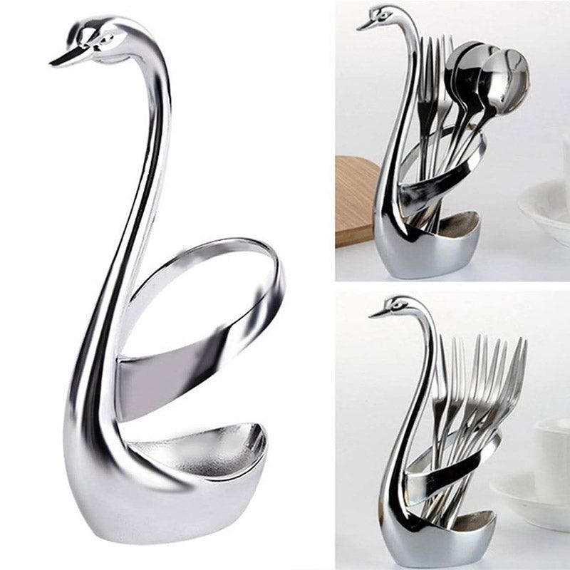 2pcs Stainless Steel Fruit Fork Coffee Spoon Set with Swan Base for Desserts