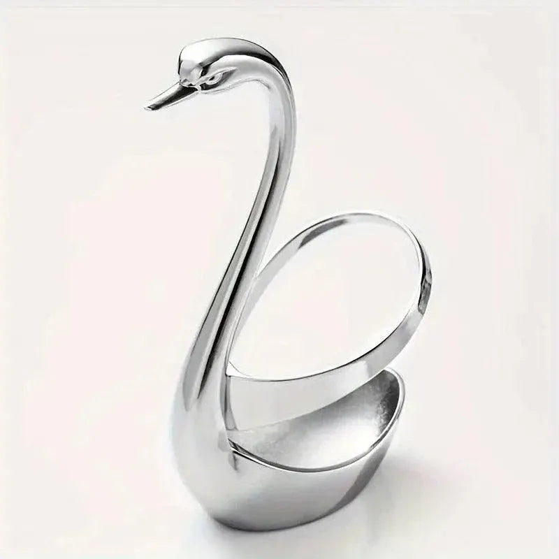 2pcs Stainless Steel Fruit Fork Coffee Spoon Set with Swan Base for Desserts