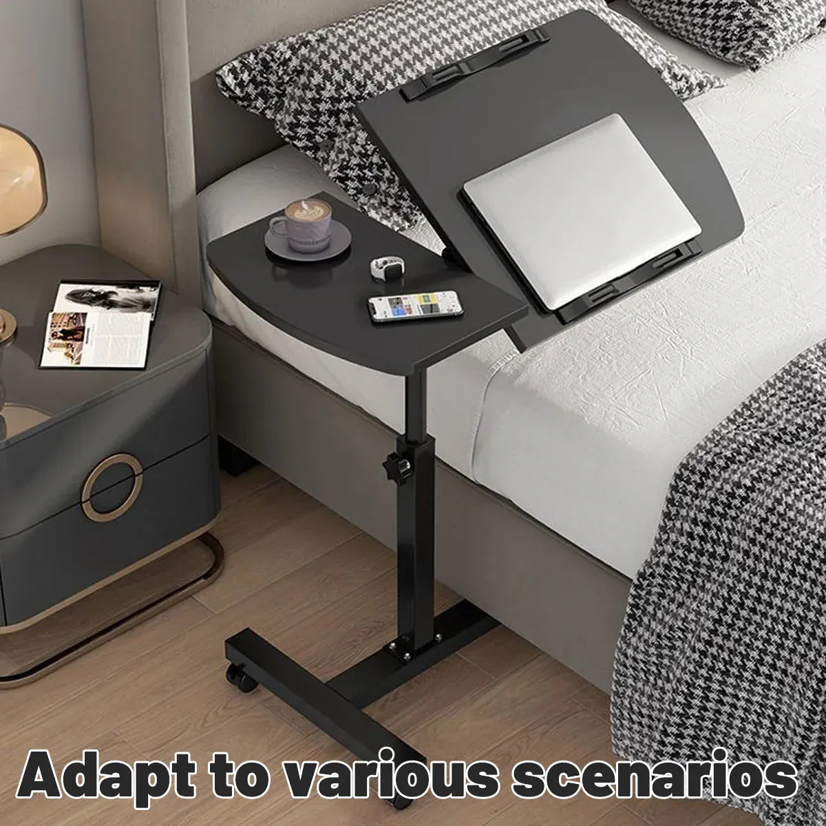 Bedside Table Mobile Height Adjustable Rotatable with Wheels Sturdy Durable