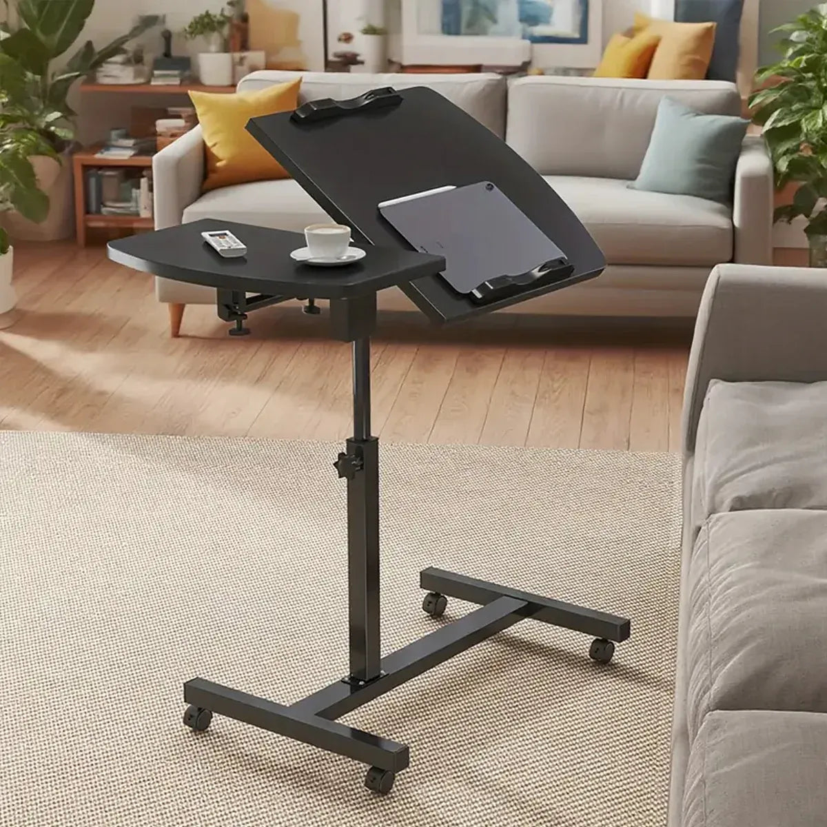 Bedside Table Mobile Height Adjustable Rotatable with Wheels Sturdy Durable